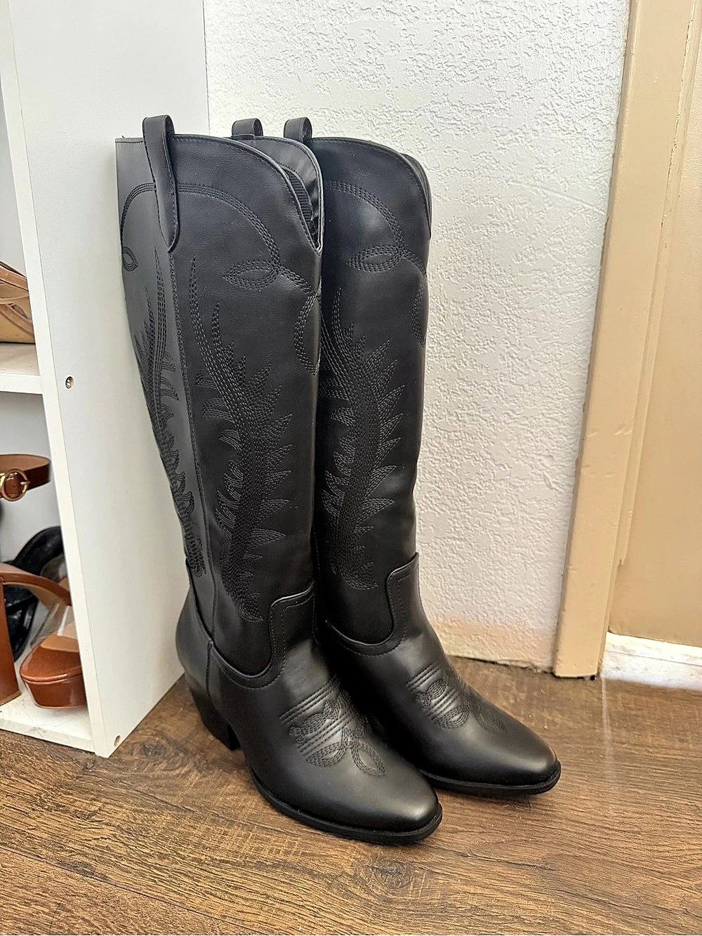Black Embroidery Tall Top Snip Toe Cowboy Boot